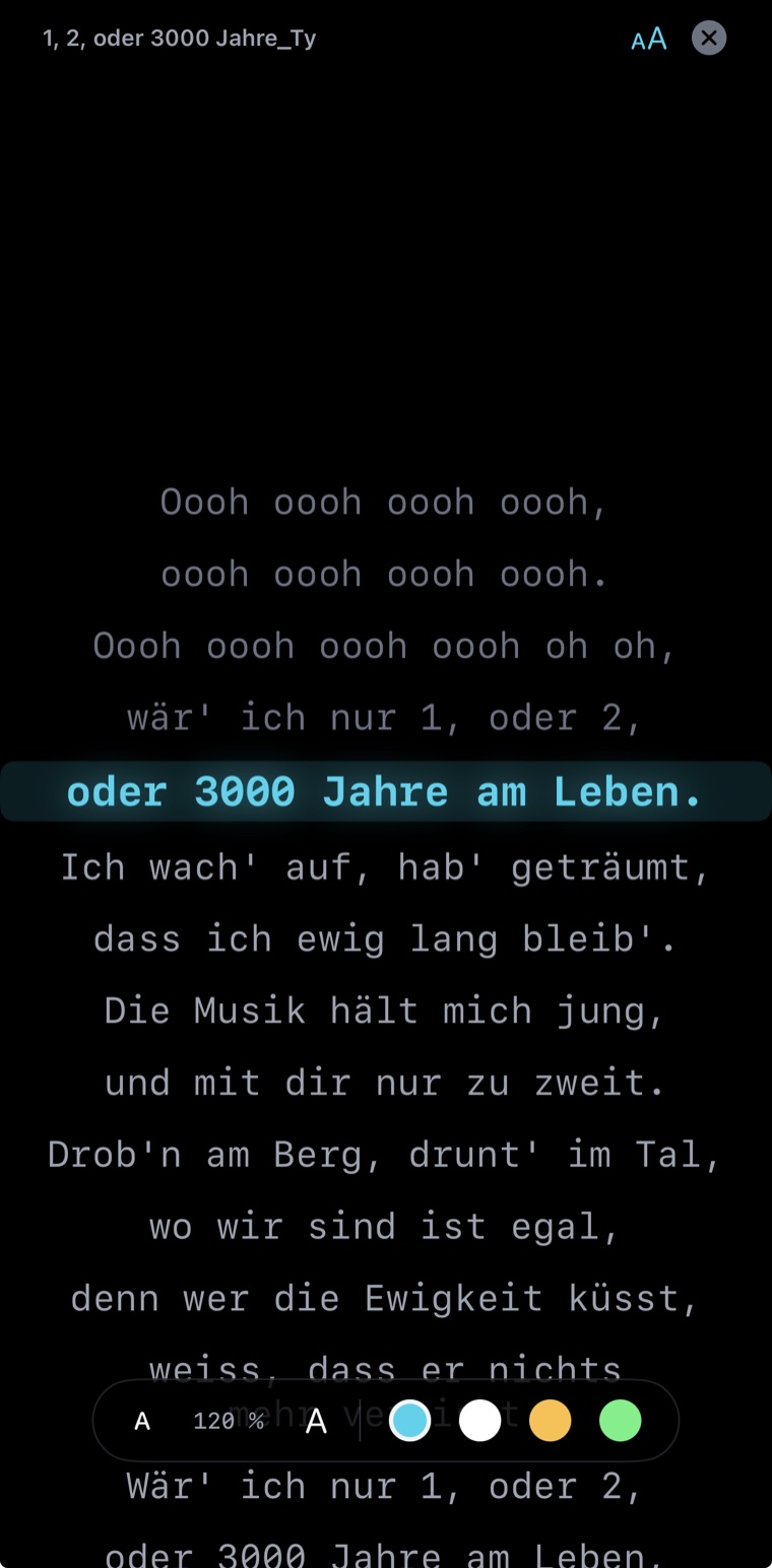 MBMusic PRO.App — Songtext-Zweitbildschirm auf dem iPhone