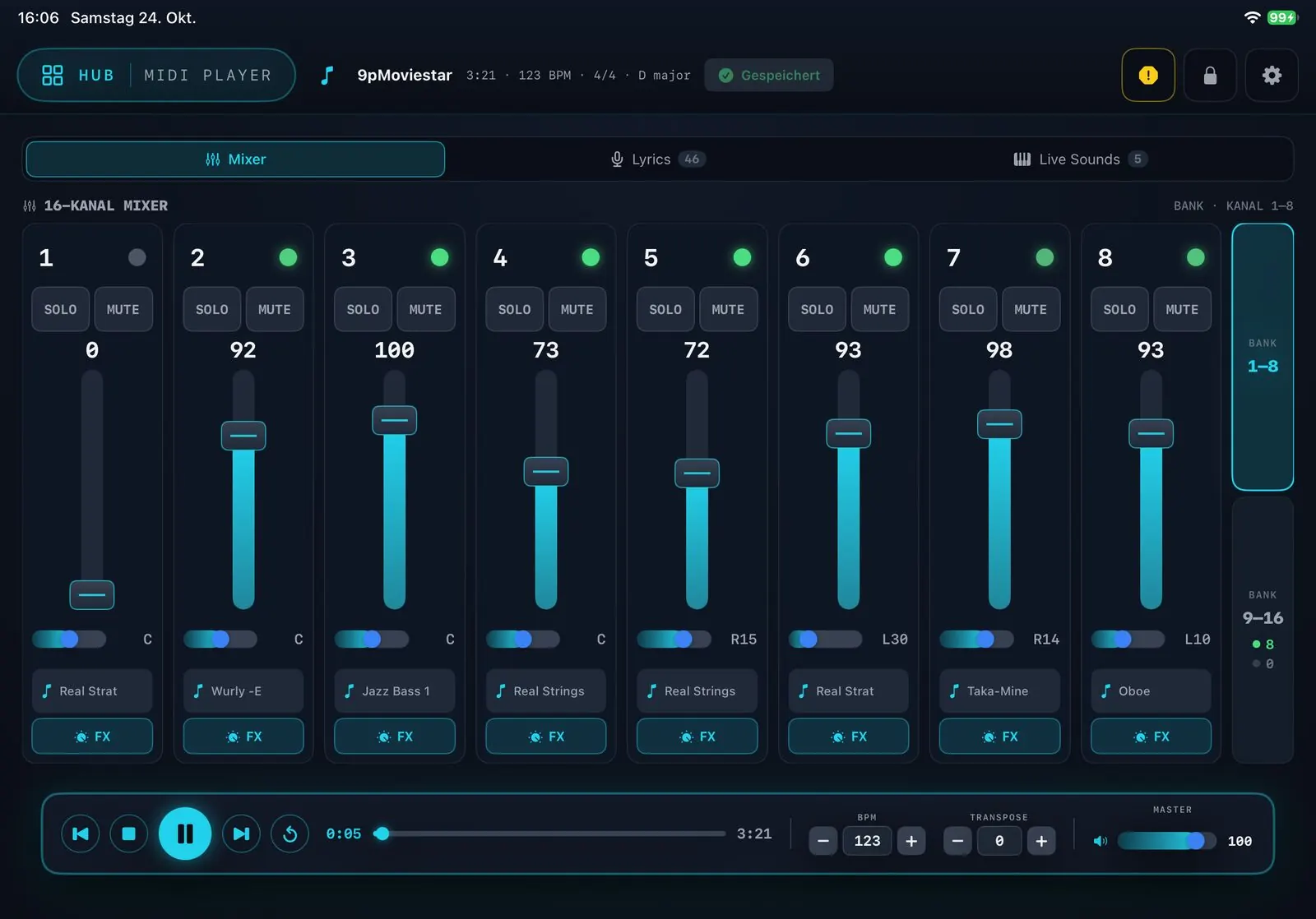 MBMusic PRO.App — Midifile-Player auf dem iPad mit 16-Kanal-Mixer